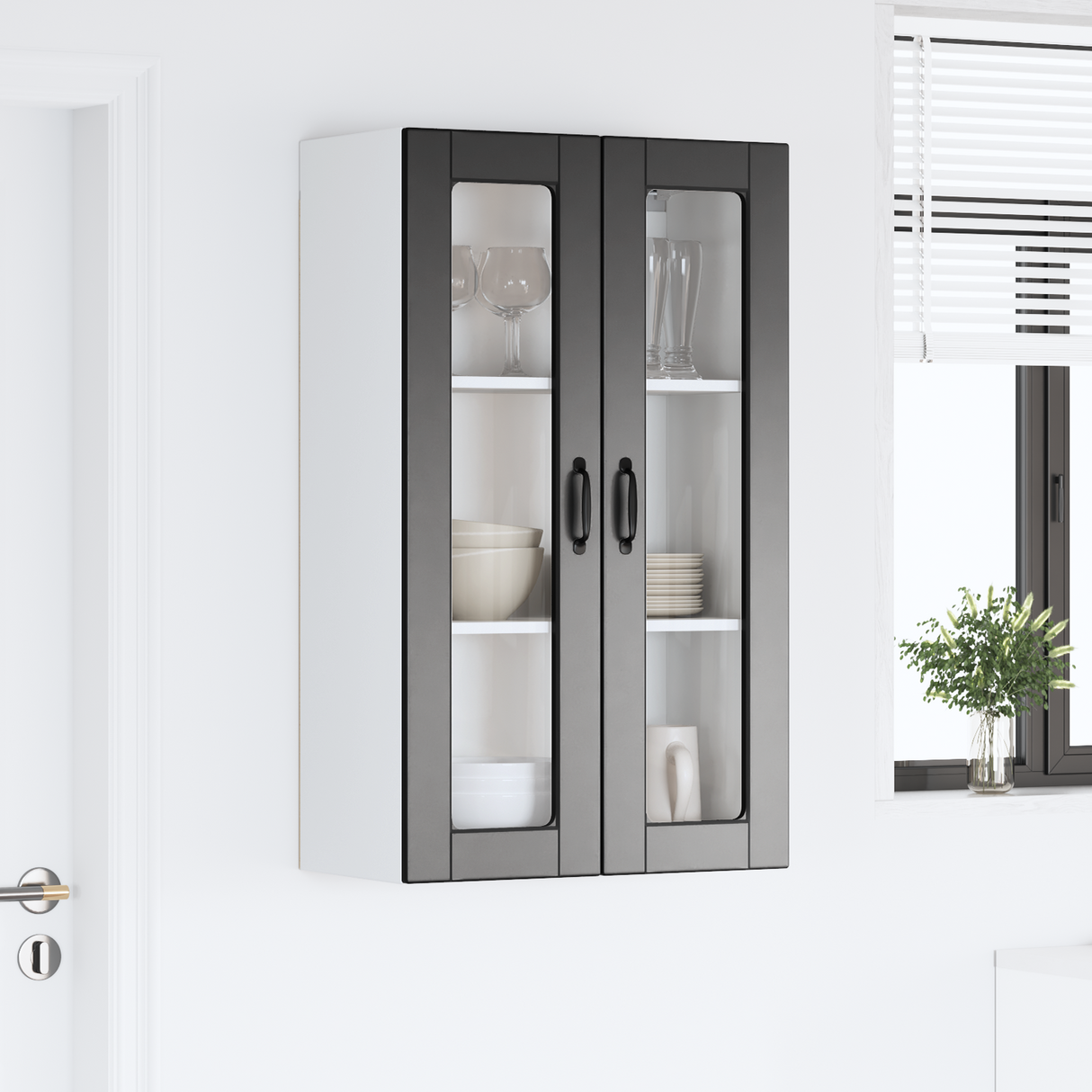 Wall Glass Cabinet PORTO Black 60 x 31 x 100 cm Engineered Wood