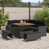 Garden Sofa Set with Cushion 9 pcs Black Poly Rattan