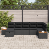 Garden Sofa Set with Pillow 7 pcs Black Poly rattan - Side View