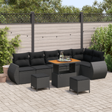 Garden Sofa Set with Cushion 9 pcs Black Poly Rattan - Front View
