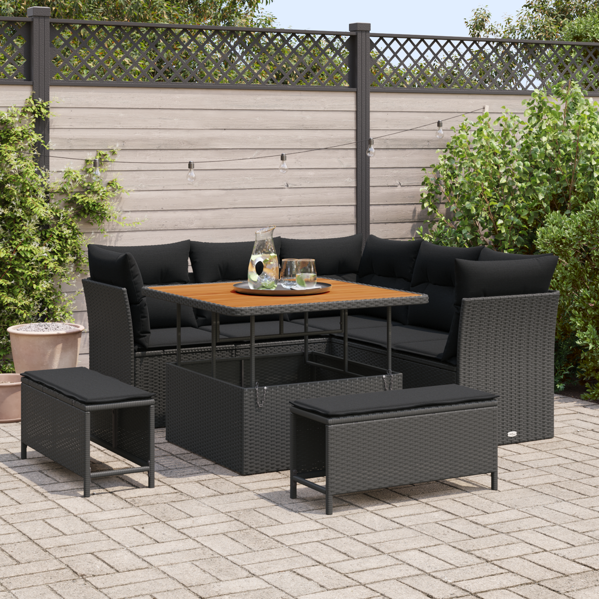 Garden Sofa Set 8 pcs Black Poly rattan and powder-coated steel
