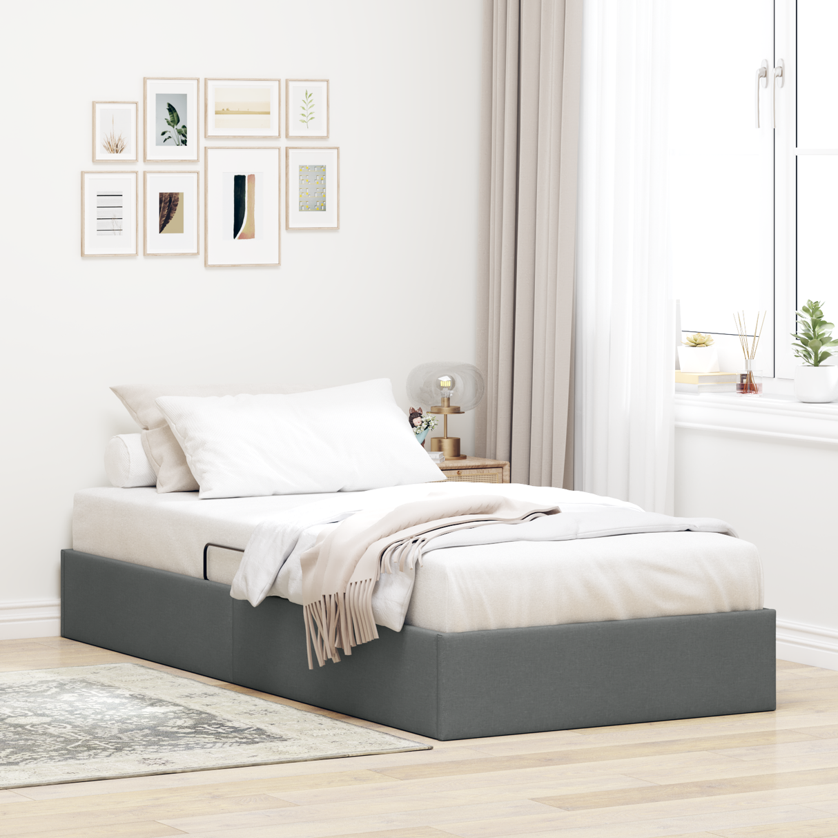 Storage Bed with Storage Dark Grey 107 x 203 cm Fabric
