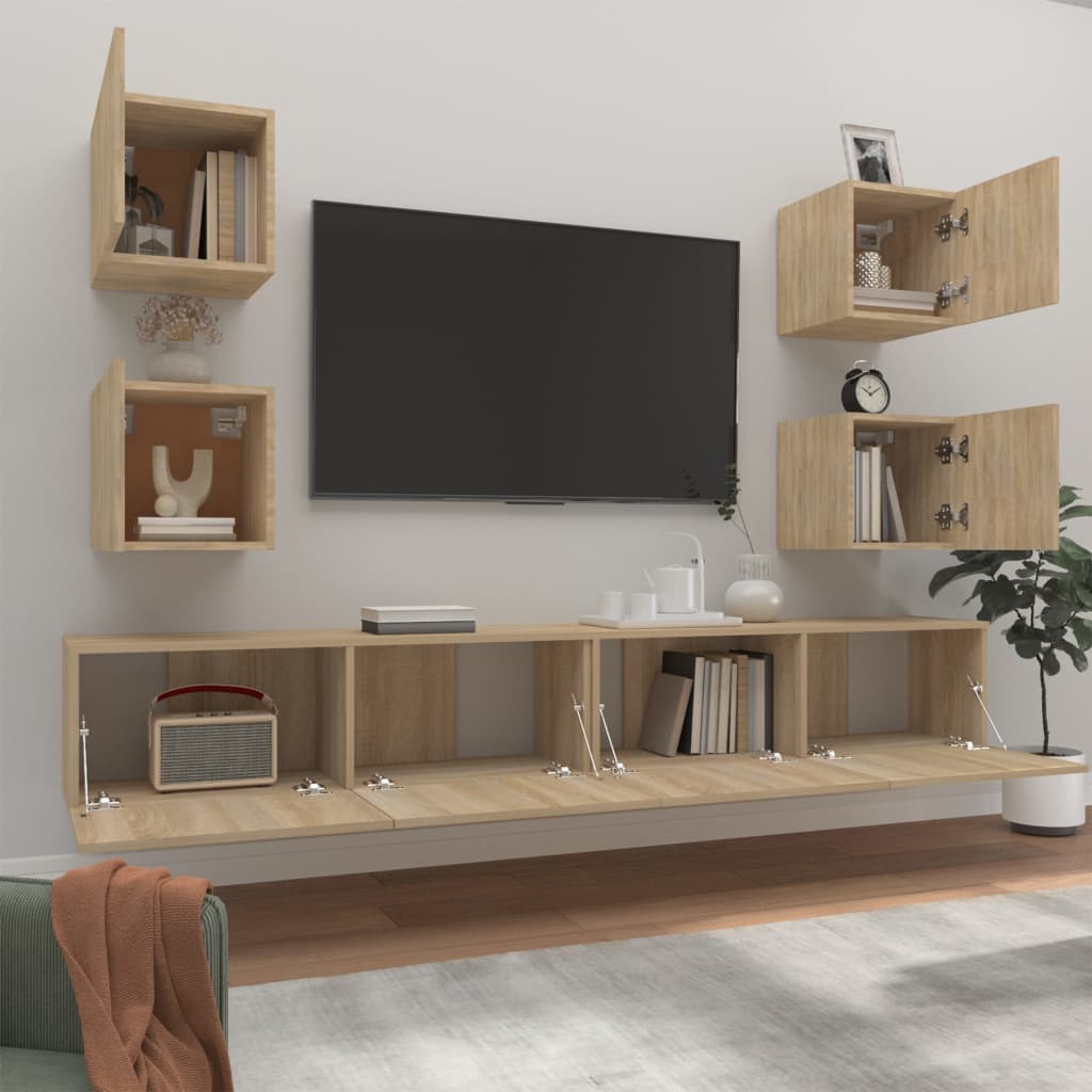 6 Piece TV Cabinet Set Sonoma Oak Engineered Wood