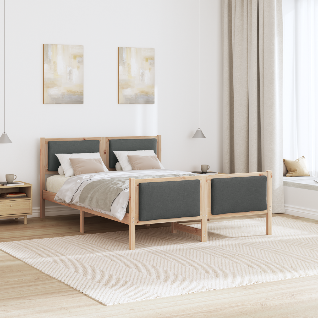 Bed Frame with Headboard Dark Grey 150 x 200 cm Fabric