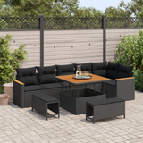 Garden Sofa Set with Cushion 9 pcs Black Poly rattan - Front View