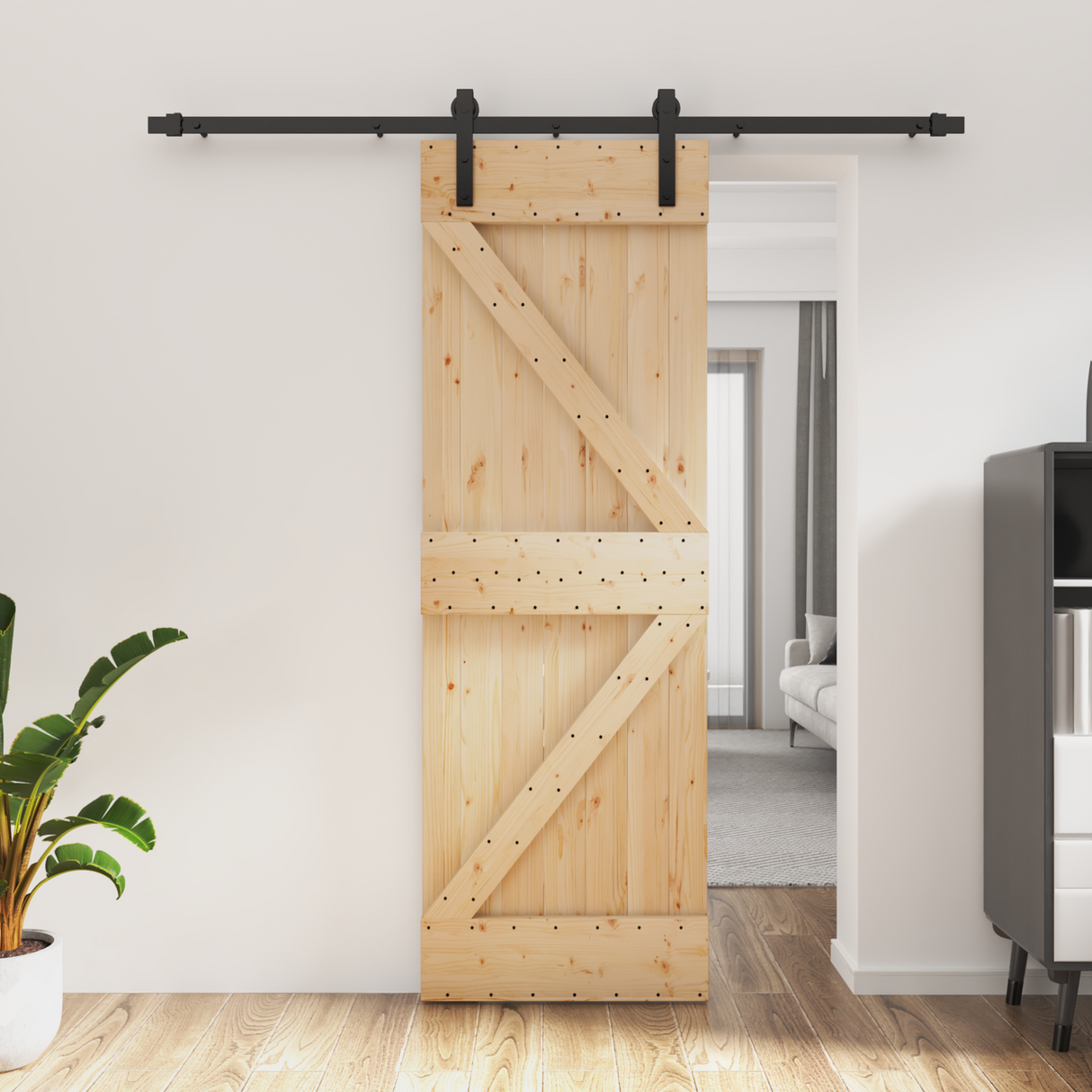 Sliding Door Natural and Black 70 x 210 cm Solid Pine Wood