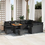 Garden Sofa Set with Cushion 12 pcs Black Poly Rattan - Front View