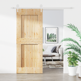 Sliding Door Natural and White 85 x 210 cm Solid Pine Wood - Front View