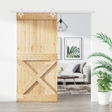 Sliding Door Natural and White 95 x 210 cm Solid Pine Wood - Front View