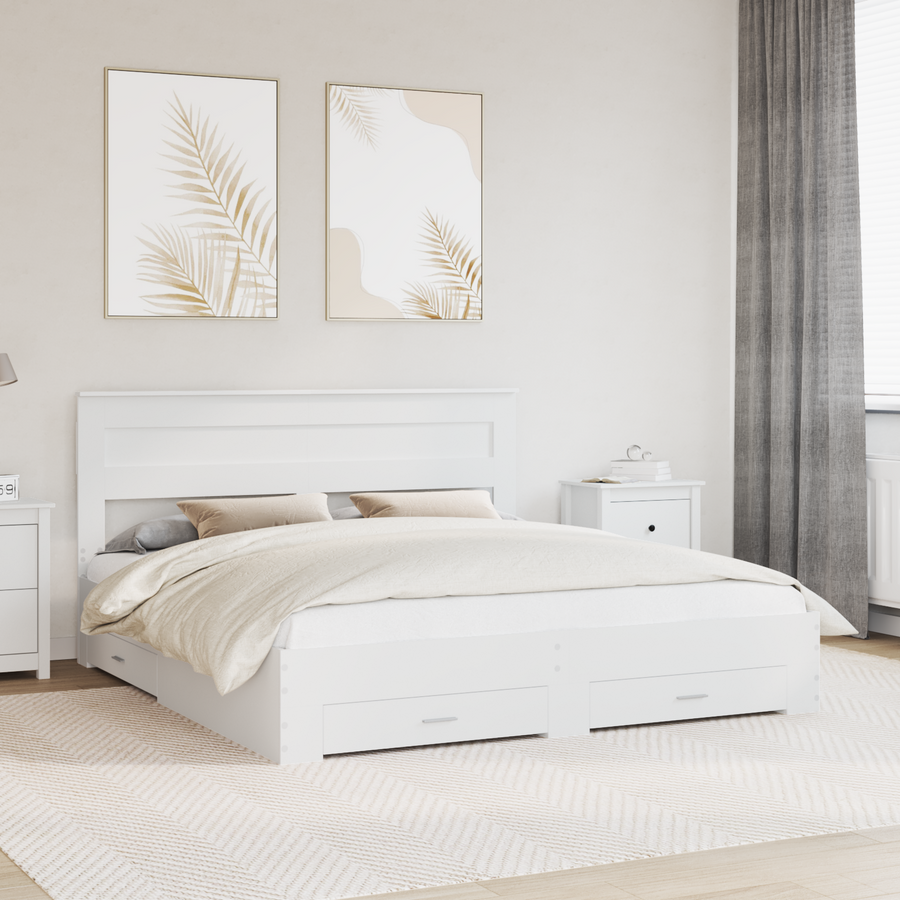 Bed Frame with Drawer White 180 x 200 cm Engineered Wood