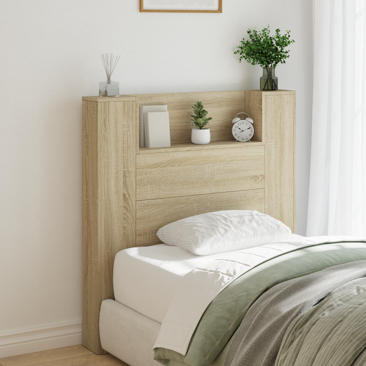 Storage Headboard with LED Sonoma Oak Engineered Wood