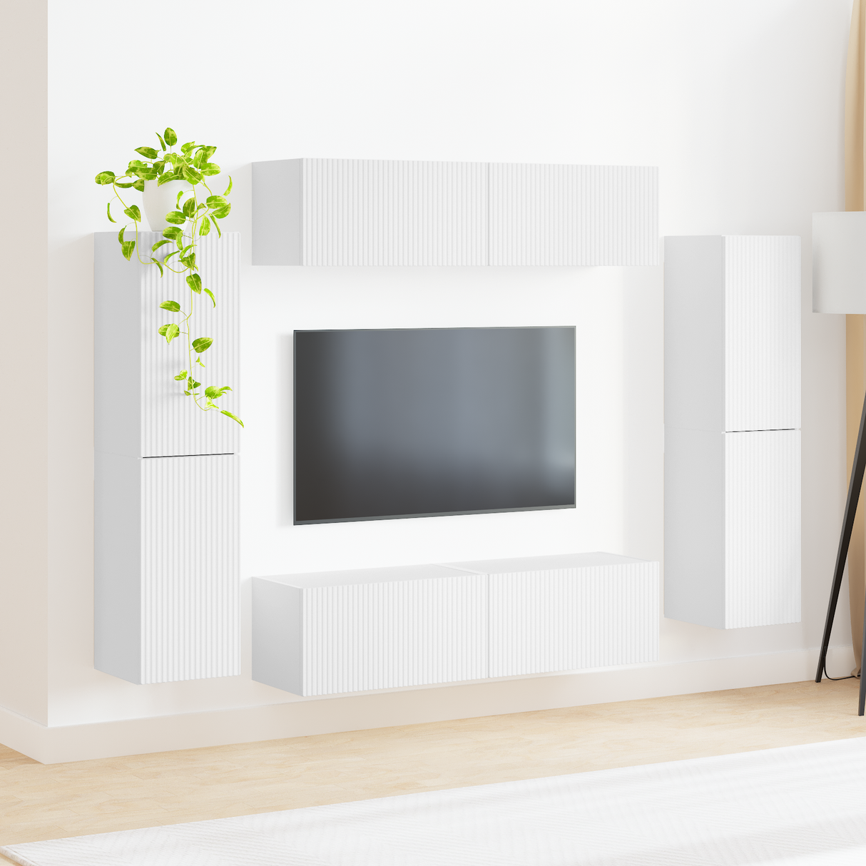 TV Cabinet Set 8 pcs White Engineered Wood