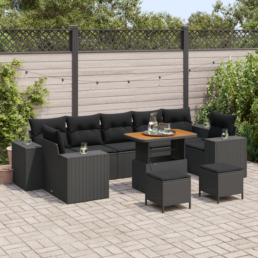 Garden Sofa Set 10 pcs 9-Seater Black Poly Rattan