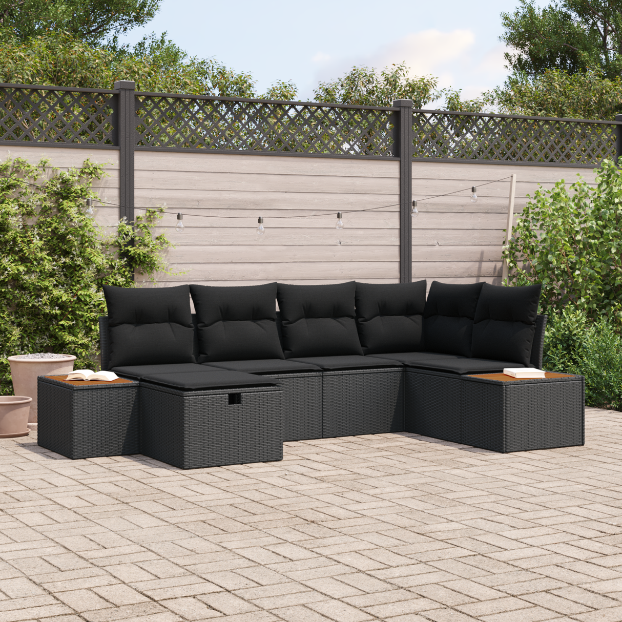 Garden Sofa Set with Cushion with Storage Black Poly Rattan
