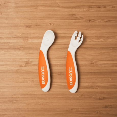 EDISON mama ForkSpoon Beginner SetOrange left Handed-2006733438828285953