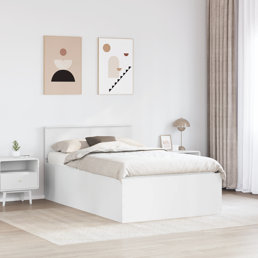 Bed Frame with Headboard White 135 x 190 cm Engineered Wood