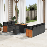 Garden Sofa Set with Cushion 13 pcs Black Poly Rattan - Front View