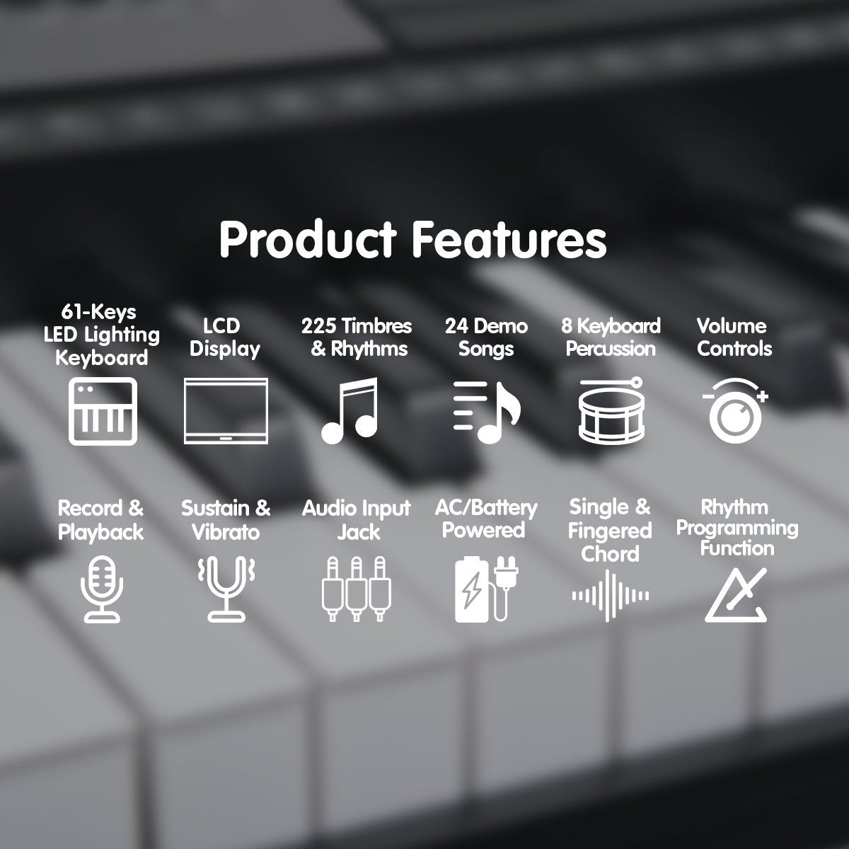 Karrera 61-Keys Electronic LED Keyboard Piano with Stand - Black