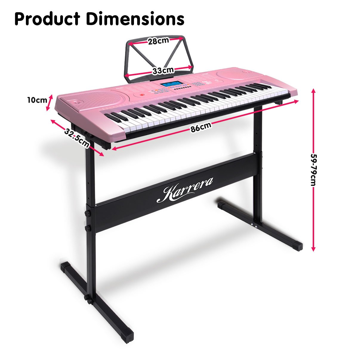 Karrera 61-Key Electronic LED Piano Keyboard with Stand - Pink