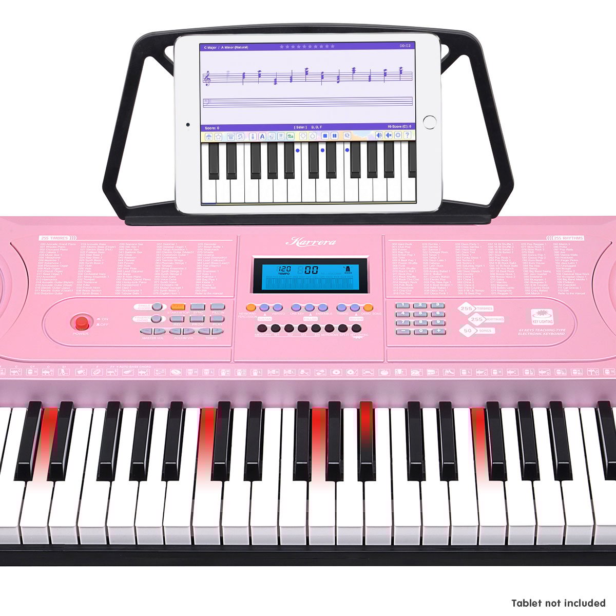 Karrera 61-Key Electronic LED Piano Keyboard with Stand - Pink