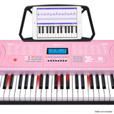 Karrera 61-Key Electronic LED Piano Keyboard with Stand - Pink - Low Angle