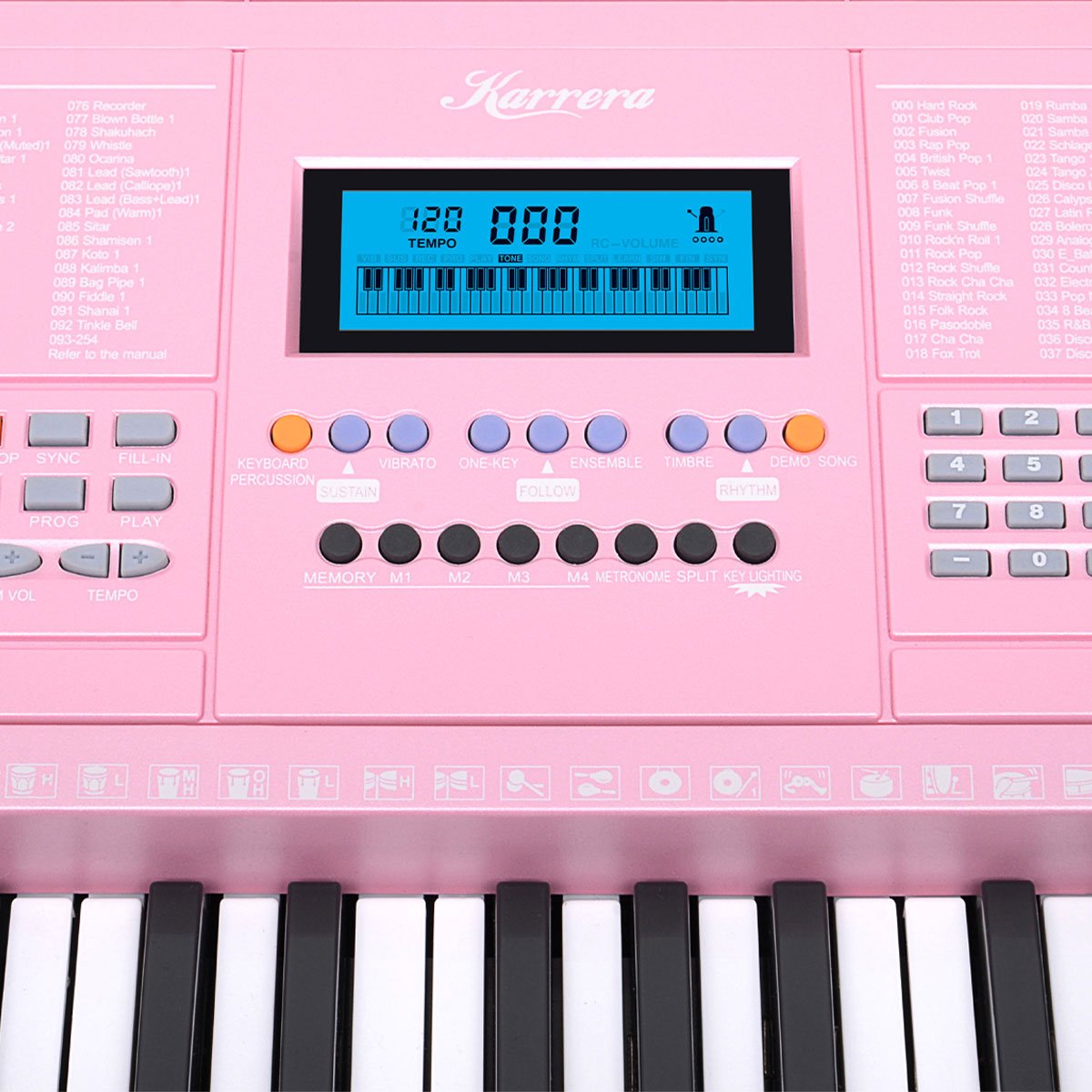 Karrera 61-Key Electronic LED Piano Keyboard with Stand - Pink