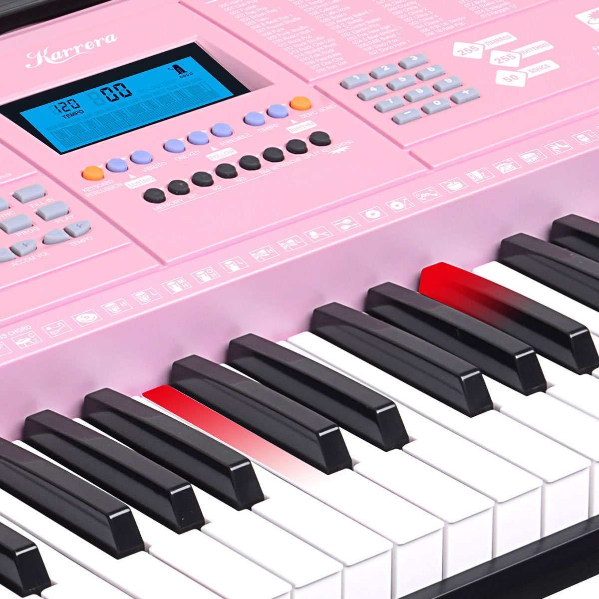 Karrera 61-Key Electronic LED Piano Keyboard with Stand - Pink