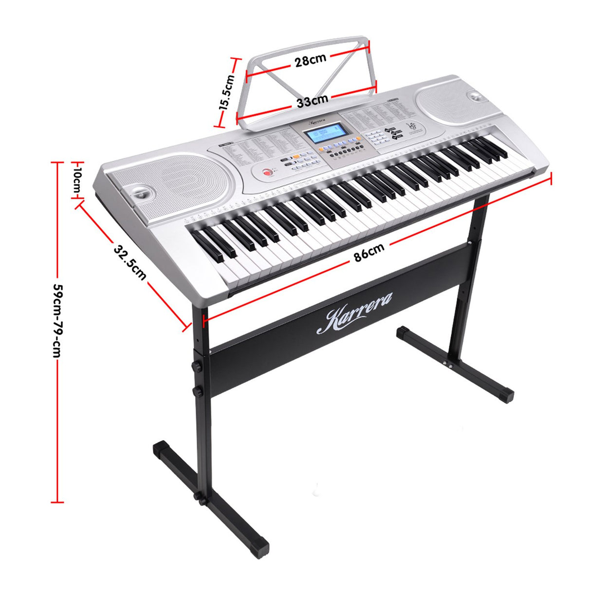 Karrera 61-Key Electronic LED Keyboard Piano with Stand - Silver
