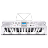 Karrera 61-Key Electronic LED Keyboard Piano with Stand - Silver - Rear View