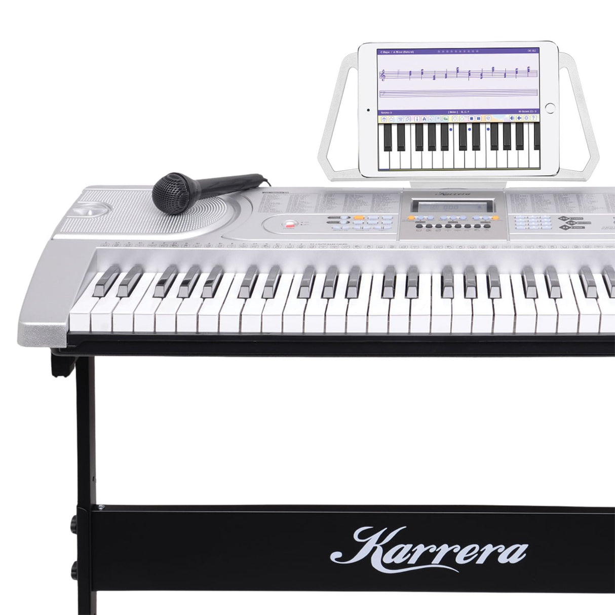 Karrera 61-Key Electronic LED Keyboard Piano with Stand - Silver