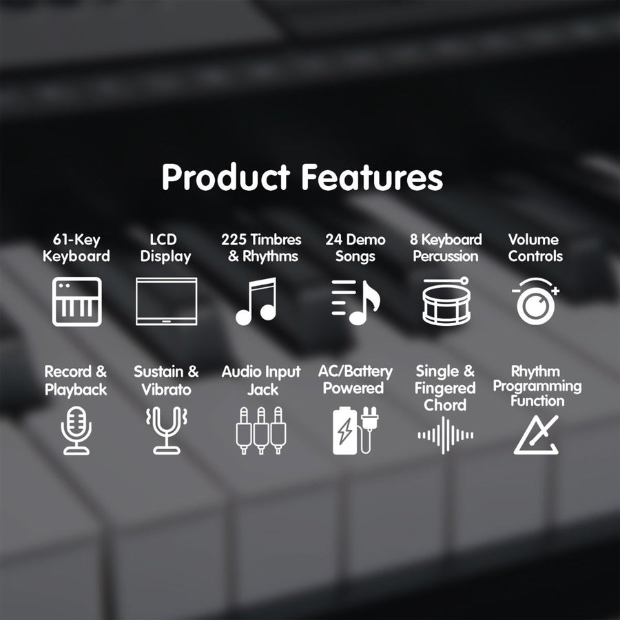 Karrera 61 Keys Electronic Keyboard Teaching Piano with Electric Stand in Silver CHJ-61