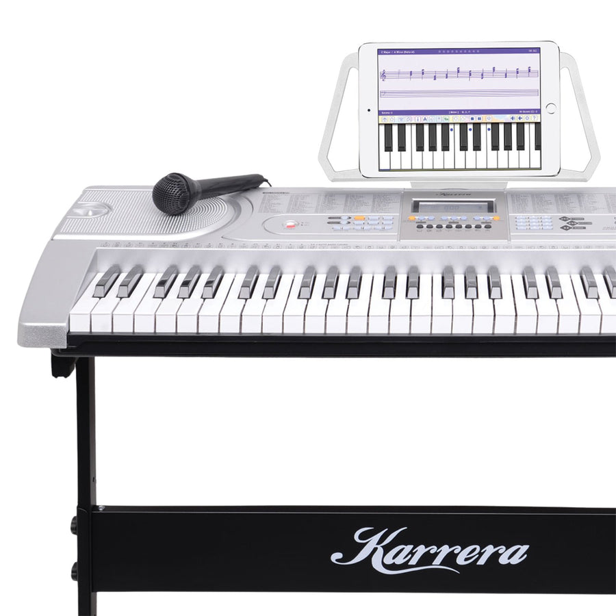 Karrera 61 Keys Electronic Keyboard Teaching Piano with Electric Stand in Silver CHJ-61