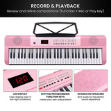Karrera 61-Key Electronic Piano Keyboard with LED and Folding Stand in Pink CHJ-SD1 - Extra Image