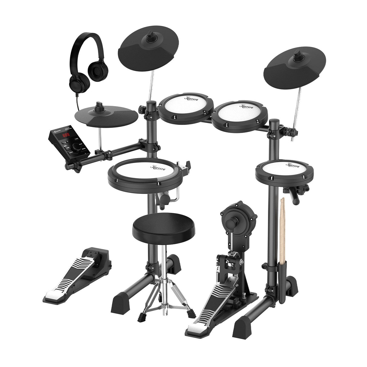 Karrera 18S Electronic Drum Kit Mesh Pads 8in Snare Bluetooth Sounds USB/MIDI Output Kick Pedal
