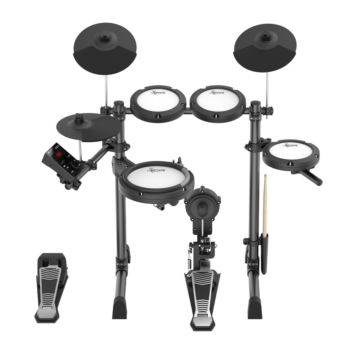 Karrera 18S Electronic Drum Kit Mesh Pads 8in Snare Bluetooth Sounds USB/MIDI Output Kick Pedal
