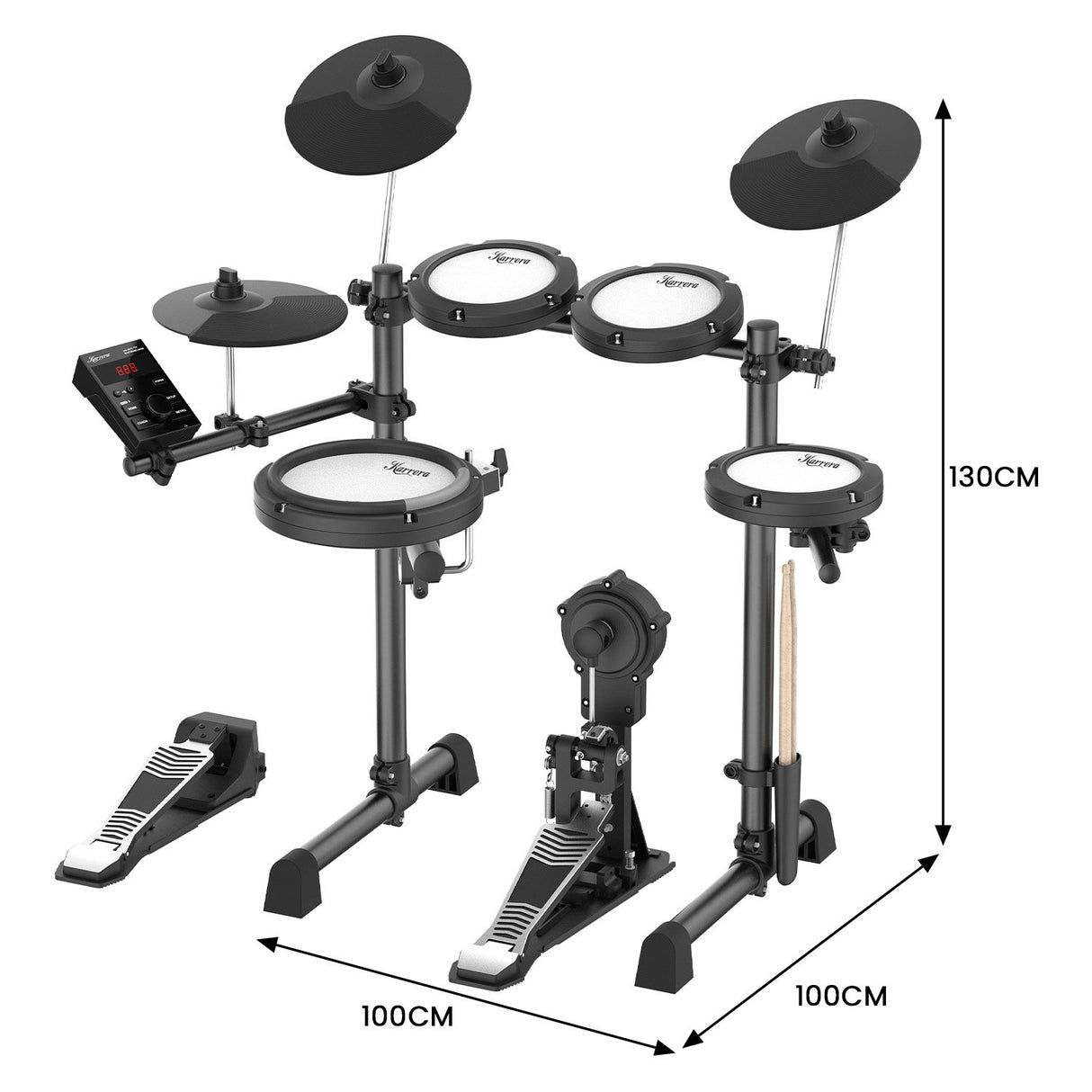 Karrera 18S Electronic Drum Kit Mesh Pads 8in Snare Bluetooth Sounds USB/MIDI Output Kick Pedal