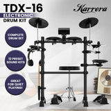 Karrera TDX-16 Electronic Drum Kit with LCD, Toms, Snares Quiet Mesh Pads & Pedals, Adjustable - Front View