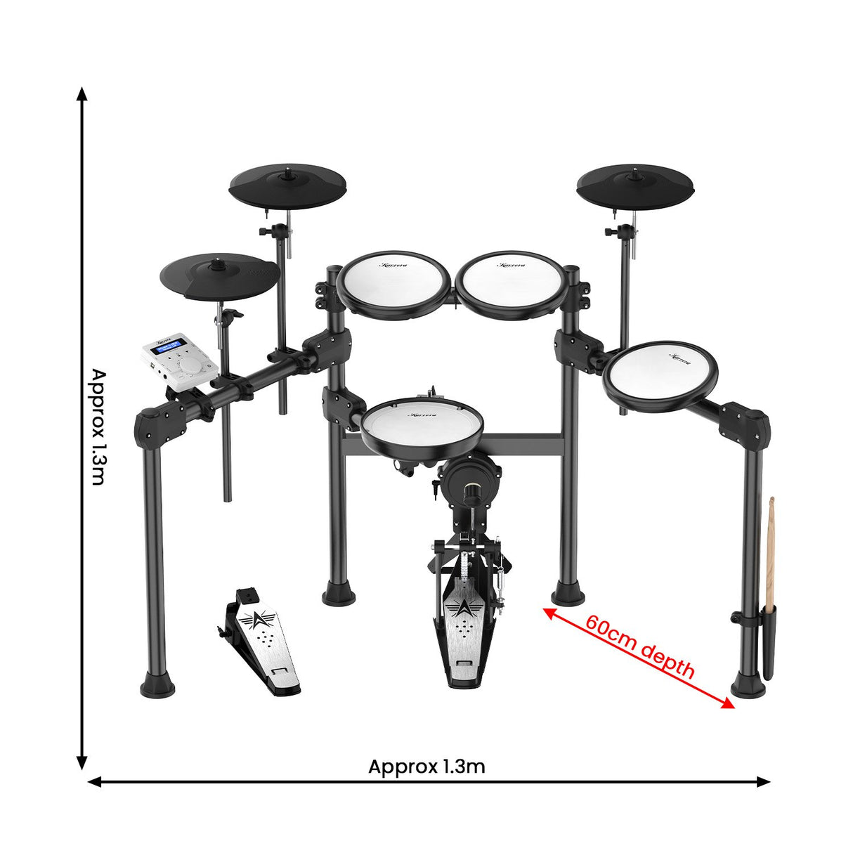 Karrera X23 Electronic Drum Kit with Sound Module, 3 Toms, Snare Quiet Mesh Drum Heads, Cymbals
