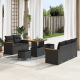 Garden Sofa Set with Cushion 10 pcs Black Poly Rattan - Front View