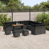 Garden Sofa Set with Cushion 14 pcs Black Poly Rattan - Side View