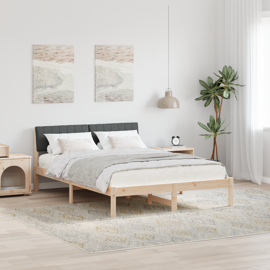 Bed frame Brown and dark grey 135 x 190 cm Solid pine wood