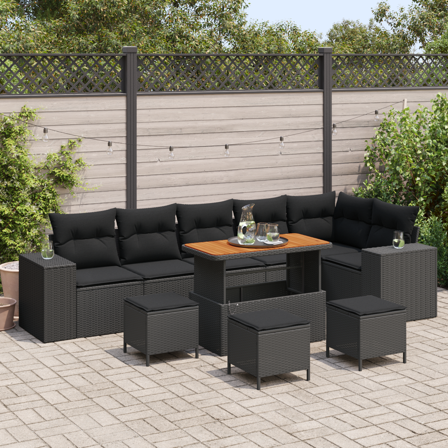 Garden Sofa Set 10 pcs 6-Seater Black Poly Rattan