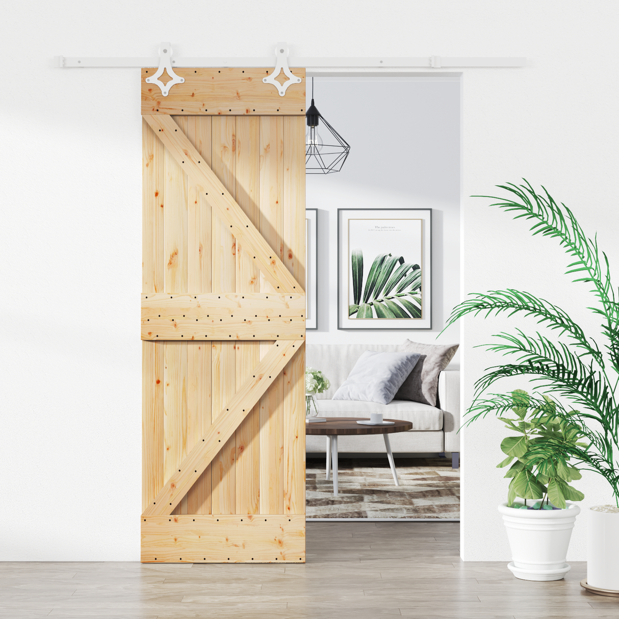 Sliding Door Natural and White 70 x 210 cm Solid Pine Wood