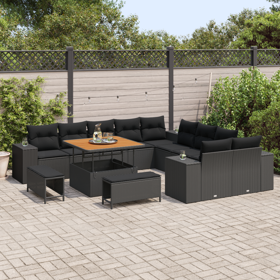 Garden Sofa Set 13 pcs Black Poly Rattan