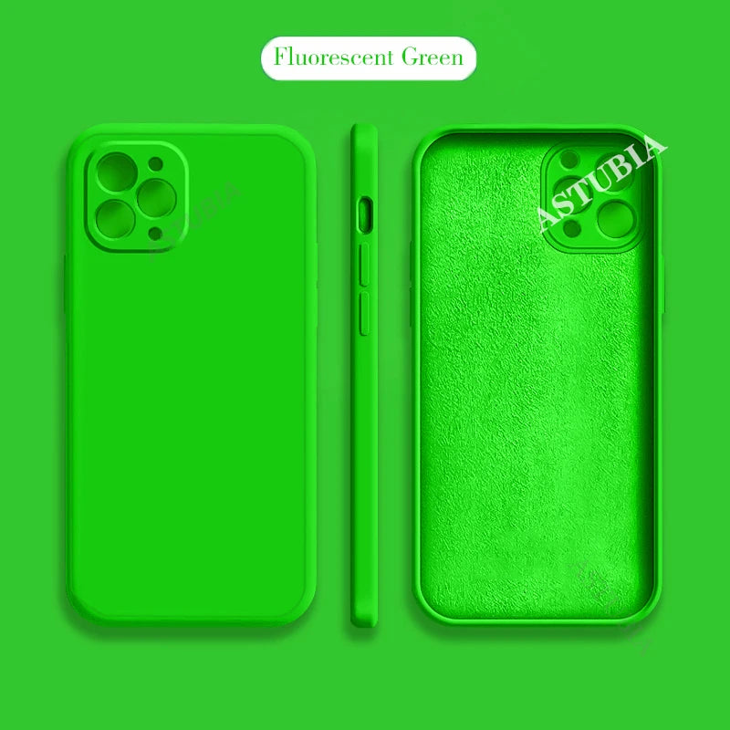 New Plain Neon Liquid Silicone Colorful Soft Case for iPhone 16 15 14 13 12 11 Pro Max Plus Fluorescent Microfiber Pink Cover
