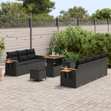 Garden Sofa Set with Cushion 13 pcs Black Poly Rattan - Side View