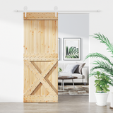 Sliding Door Natural and White 80 x 210 cm Solid Pine Wood - Front View