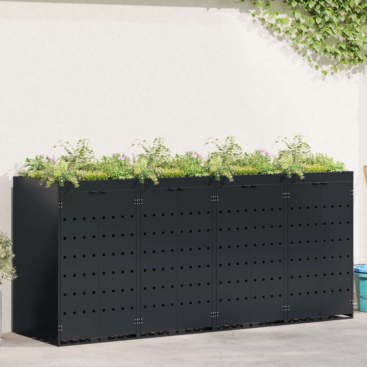Wheelie Bin Storage for 4 Bins Black 272 x 77,5 x 121,5 cm