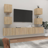 6 Piece TV Cabinet Set Sonoma Oak Engineered Wood - Front View