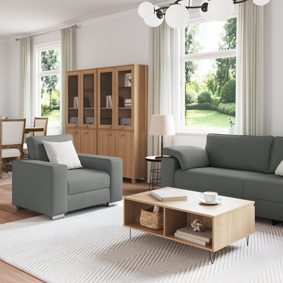 Sofa 3 pcs Dark Grey Linen-blend fabric